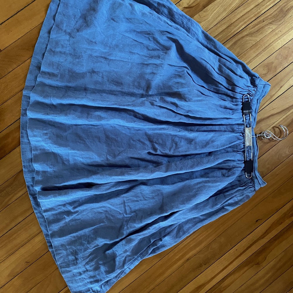 Gorgeous cornflower blue full midi skirt from Not Perfect Linen with pockets